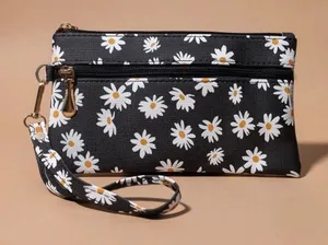 Zenana Daisy Print Two-Zipper Wristlet Pouch thumbnail 1