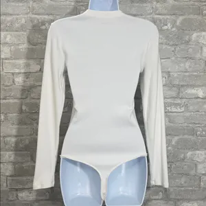 Abercrombie & Fitch White Long Sleeve Ribbed Front Zip Bodysuit thumbnail 3