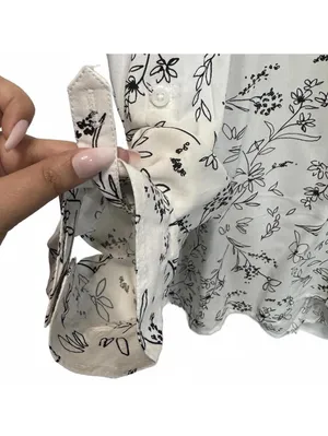 Beach Lunch Lounge Black and White Floral Button Down Shirt Plus Size 2X thumbnail 5