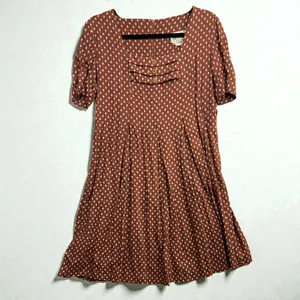Vintage‎ Jeffrey & Dara 10 Brown Polka Dot Midi Dress Classic Swing Bib Pleated thumbnail 2