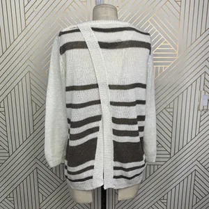 360 Sweater Jagger Sweater Stripe Crossback Knit‎ Linen White Brown Size Medium thumbnail 7