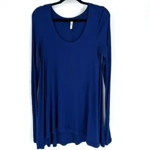 Free‎ People Women's January Ribbed Scoop Neck Long Sleeve Tunic Top Navy Medium thumbnail 3