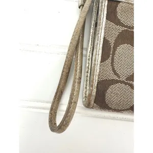 Coach Penelope Zip Wristlet Wallet Turn-Lock Gold Brown Signature Gold Liner Y2K thumbnail 5