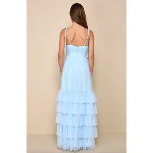 Lulus Endlessly Darling Light Blue Mesh Tiered Tie-Strap Maxi Dress Large NWT thumbnail 4