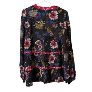 Anthropologie Dolan‎ Women Shirt Medium Ruffle Floral Red Romantic Tiered Boho thumbnail 2