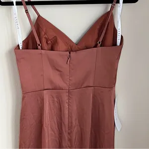NWT Azazie Maci Bridesmaid Dress Size A6 Cedar Rose Pleated Stretch Satin Gown thumbnail 7