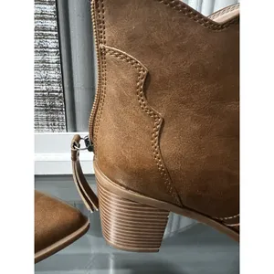 Brown Western Ankle Boots Pointed Toe Tassel Back Zip M4B076‎ Womens Size 7.5 thumbnail 3