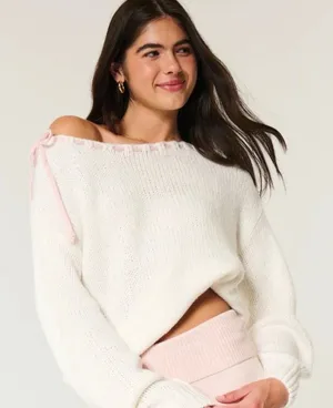 Hollister knitted sweater with pink ribbon, small thumbnail 1