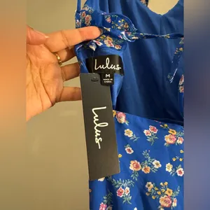 NWT Lulus Spring Dream Blue Floral Print Ruffled Skater Dress Medium sold out! thumbnail 7