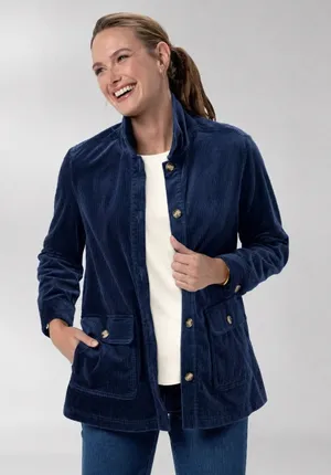 Appleseeds Wide Wale Corduroy Shacket Barn Coat Chore Jacket Stretch Navy Blue M thumbnail 1