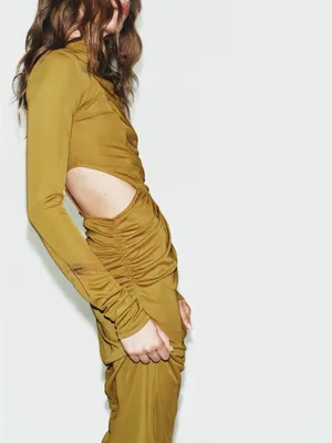 NWT ZARA FLOWY CUT OUT DRESS Body Con Olive Green Small Stretch thumbnail 5