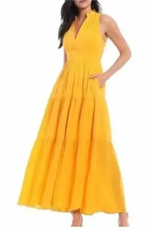 495. Antonio Melani sun yellow v neck Linen blend maxi dress size 4 thumbnail 1
