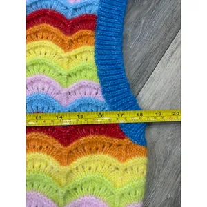 Zara Sweater Vest Small Rainbow Scallop Knit Sleeveless Colorblock thumbnail 6