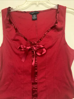 Moda International size large Women's Red Satin-Trim Sleeveless Top corset y2k thumbnail 3