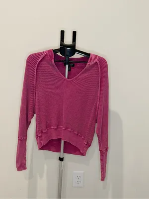 Mac and Me Pink Mineral Wash Waffle Knit Thumbhole Top Large thumbnail 2