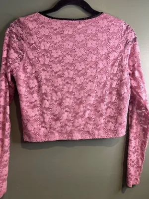 Madden Girl Pink Lace Crop Top Womens M Y2K Coquette Fairy Grunge Long Sleeve thumbnail 5