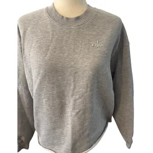 Alo Yoga Gray Raw Hem Cropped Crewneck Sweatshirt Oversized Pullover Logo (L-XL) thumbnail 4