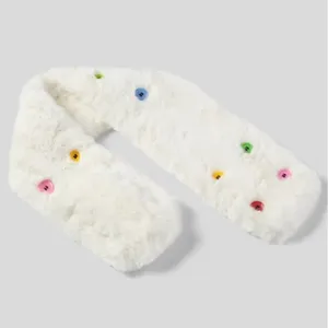 Halara Women White Faux Fur Decorative Button Scarf Winter Warm Snuggly One Size thumbnail 7