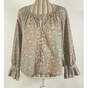 Cleobella Geen Pink Whitley Ruffle Sleeve Button Front Top Size Small thumbnail 2