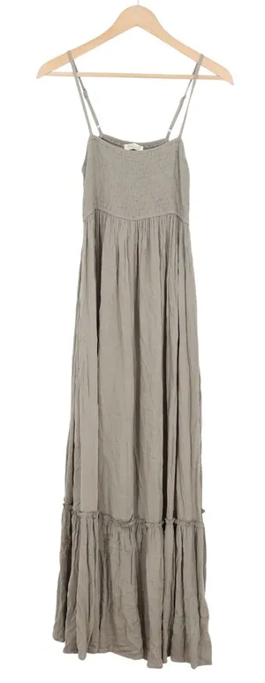 Lovestitch Smocked Tiered Maxi Dress Olive Grey Rayon Boho M thumbnail 1