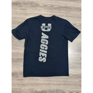 Utah State University Aggies Navy Blue Graphic T-Shirt True-Blooded Bull Silver thumbnail 3