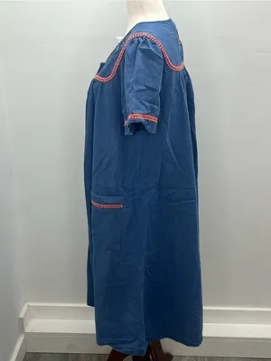 Go Softly Patio Blue Denim Butterfly Embroidered Dress House Duster Medium thumbnail 6