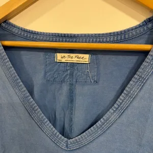 We The Free Free People Blue V-Neck Long Sleeve Top thumbnail 2