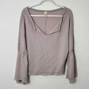 Free People We The Free Thermal Waffle Knit Dahlia Top Size Small Sweater thumbnail 3