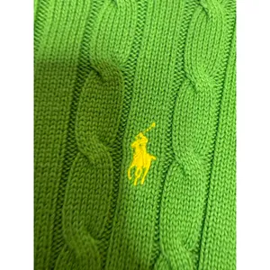 POLO RALPH LAUREN Women's S Crew Neck Cable Knit Cotton Sweater Lime Green Flaw thumbnail 7