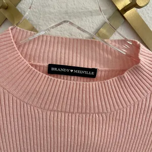 Brandy Melville Brett Top Ribbed Cropped Long Sleeve One Size Small Pink thumbnail 6