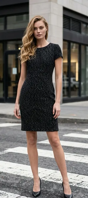 DKNY Tweed Sheath Dress Size 12 Black White Short Sleeve Made in Italy thumbnail 1