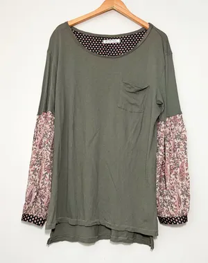 Free People Jade Long Sleeve Tee Mixed Print Sleeves thumbnail 1