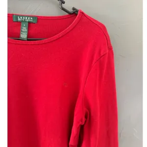 Lauren Ralph Lauren Womens Red‎ Ribbed Long Sl Cotton Preppy Old Money Top Large thumbnail 2