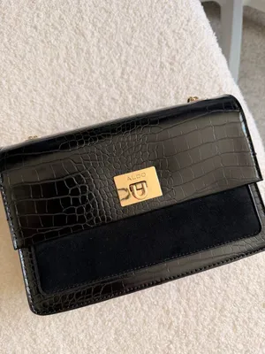 ALDO Black Croc-Embossed and Suede Crossbody Bag with Gold Tone Hardware thumbnail 2