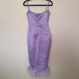 House of CB ‘Helena’ Orchid Satin Midi Dress with Feathered Trim NWOT size S thumbnail 11