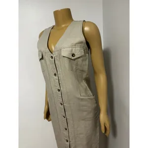Beverly Hills Clothing Co Linen Blend Button Front Safari Midi Dress Beige Sz 8 thumbnail 5