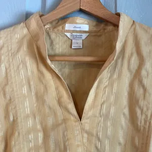 Christopher & Banks Women's L Vintage Y2K Yellow Gold Fall Office V-Neck Blouse thumbnail 2