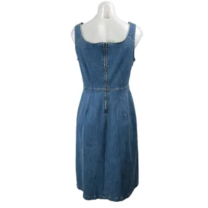 Reformation Parker Blue Sleeveless Square Neck Slit Denim Jean Midi Dress 10 thumbnail 3