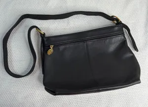 Stone Mountain Black Leather Crossbody Bag Gold Hardware Adjustable Strap thumbnail 1