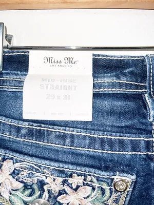 Miss Me Los Angeles Floral Pocket Detail Dark Washed Mid-Rise Straight Leg Jeans thumbnail 8