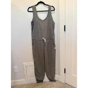 Vuori Lux Harem Jumpsuit Heather Grey Sleeveless Drawstring Pockets Large thumbnail 3