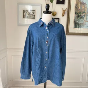 Vintage Northern Tradition Snowman Denim Chambray Button Up Shirt XL thumbnail 3