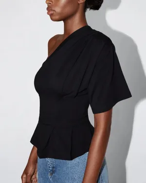 NWOT Khy One Shoulder Cinching Tee in Black thumbnail 2