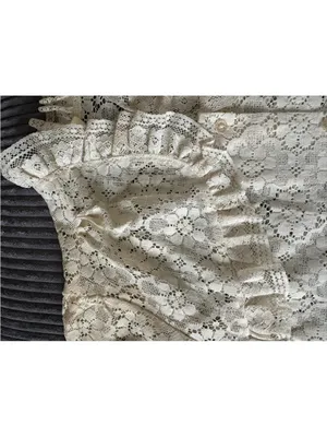 Vtg Y2K OG Eyelet S Lace Blouse Boho Cottagecore LS Ruffle Boutique Top thumbnail 9