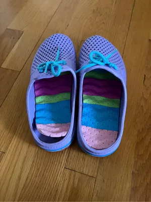 Purple Womens Plastic Clogs Sz 9 10 Slip On Laces Perforated Shoes thumbnail 3