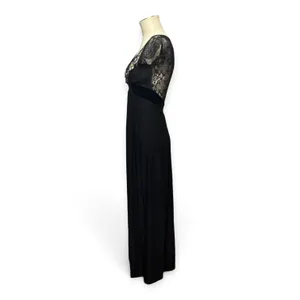 Soma Sleeveless Embroidered Lace Velvet Trim Nightgown Lounge Black XS thumbnail 3