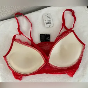 NEW Windsor Sexy Bright Lipstick Red Strappy Lace Padded Bralette Festival S thumbnail 4