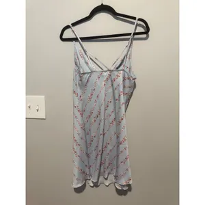 Intimately Free People Floral Stripe Cowl Neck Slip Dress Blue Mini Lettuce Hem thumbnail 3