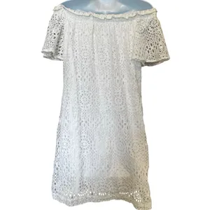 Eyelet Lace Off Shoulder Dress S Ruffle‎ Cottagecore Coastal Grandmother Boho thumbnail 5
