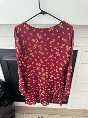 Betsey Johnson Women’s Babydoll Mini Dress L Burgundy Floral Long Sleeve NWT thumbnail 5